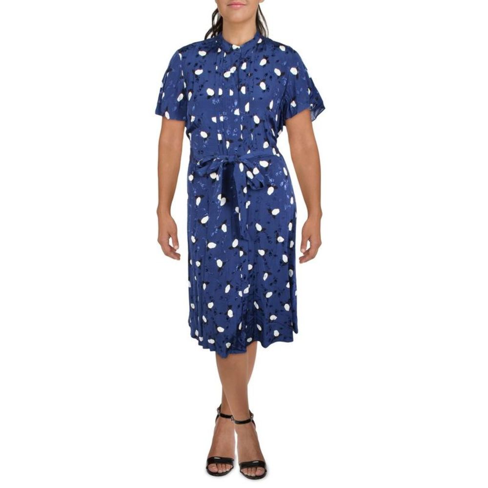 Lauren Ralph Lauren Womens Blue Pleated Midi Pattern Shirtdress NWT
